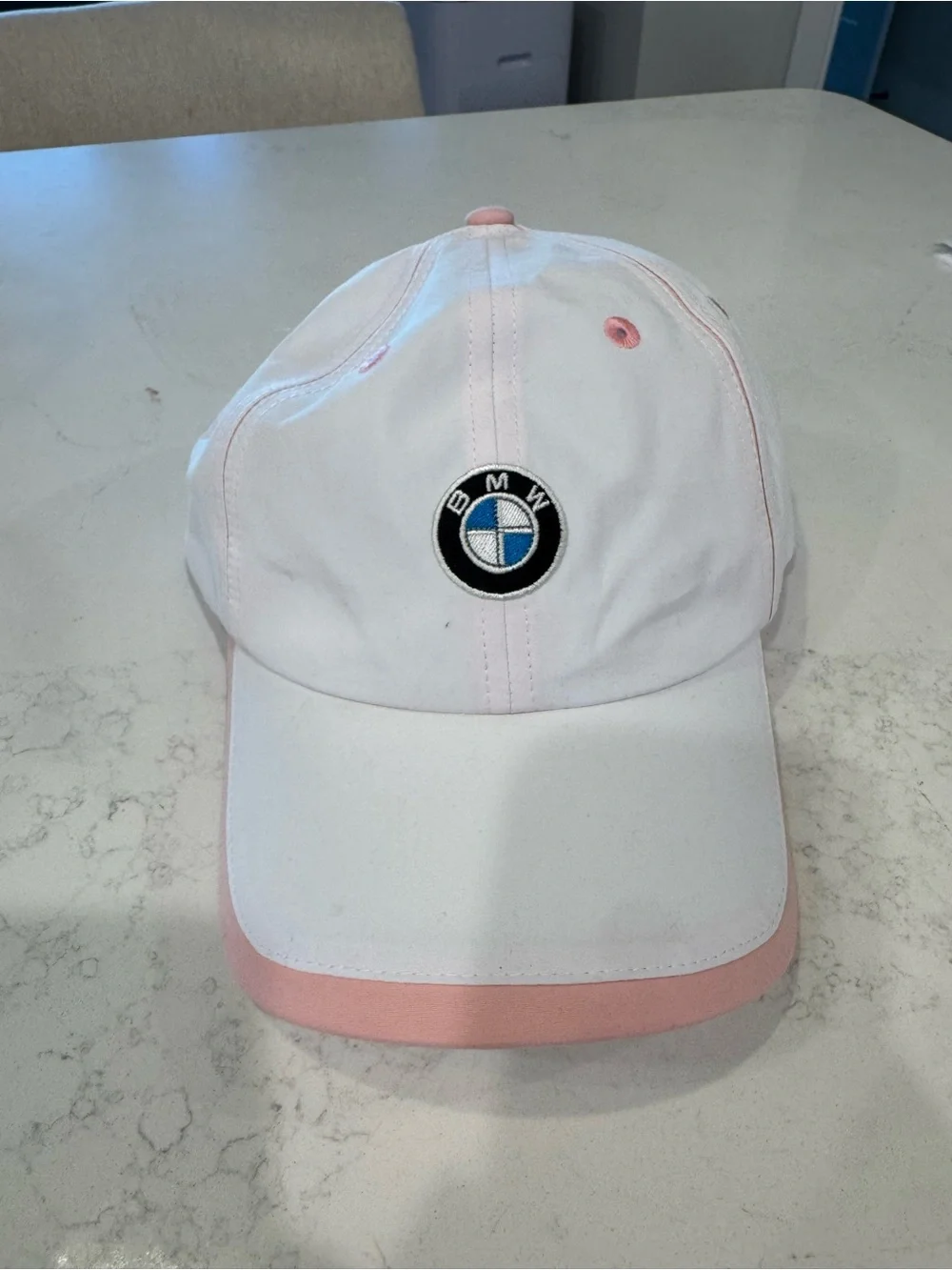 BMW Lifestyle White Pink Adjustable Baseball Cap Hat Embroidered Logo